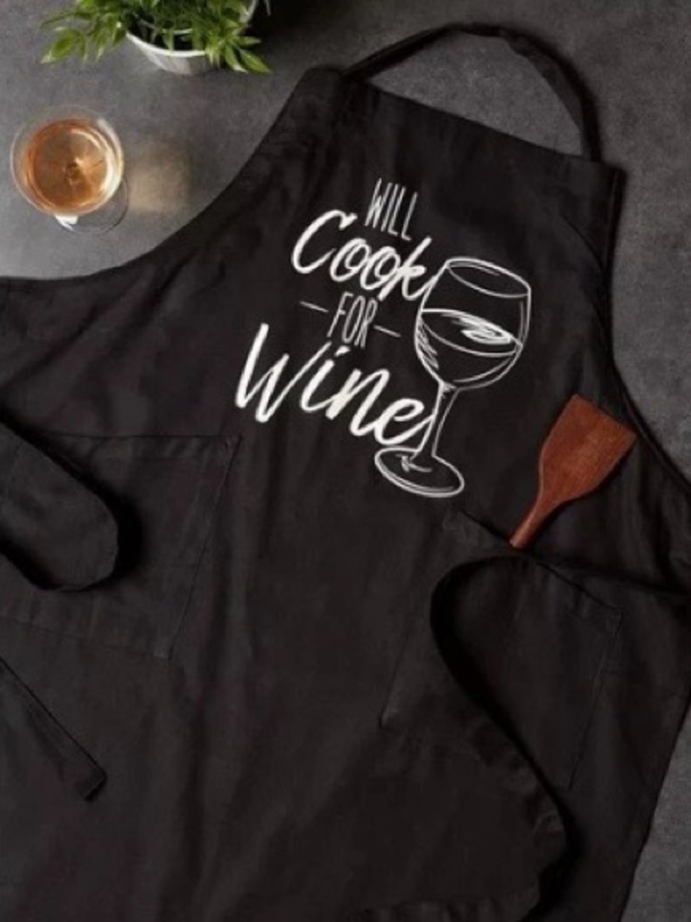 Will Cook For Wine Black Apron